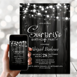 Black Rustic Wood Surprise Birthday Party Invitation