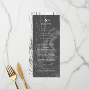 Black Rustic Woodgrain Simple Chic Winter Wedding Menu