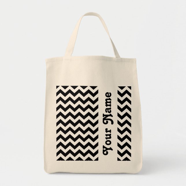 Black Safari Chevron with customisable name Tote Bag (Front)
