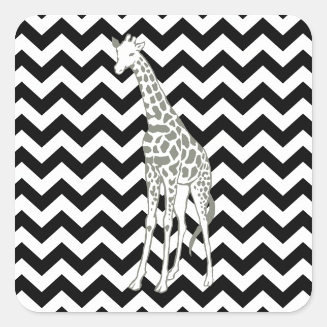 Black Safari Chevron with Pop Art Giraffe Square Sticker (Front)