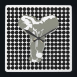 Black Safari Dot with Pop Art Elephant Square Wall Clock<br><div class="desc">Mod polka dot pattern in Emporio Moffa's "Safari" colour palette with Pop Art Elephant design on front and plain dots on back.</div>
