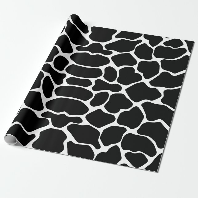 Black Safari Giraffe Wrapping Paper (Unrolled)