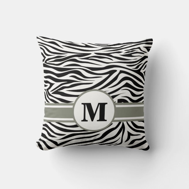Black Safari Zebra with Monogram Cushion (Front)