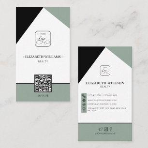 Black Saga Green Custom Business Logo & QR Code Card