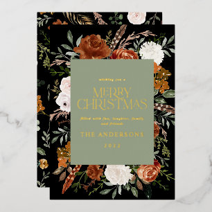 Black sage green floral botanical elegant script