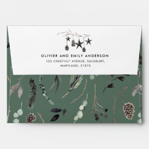Black sage green modern scandi elegant script envelope