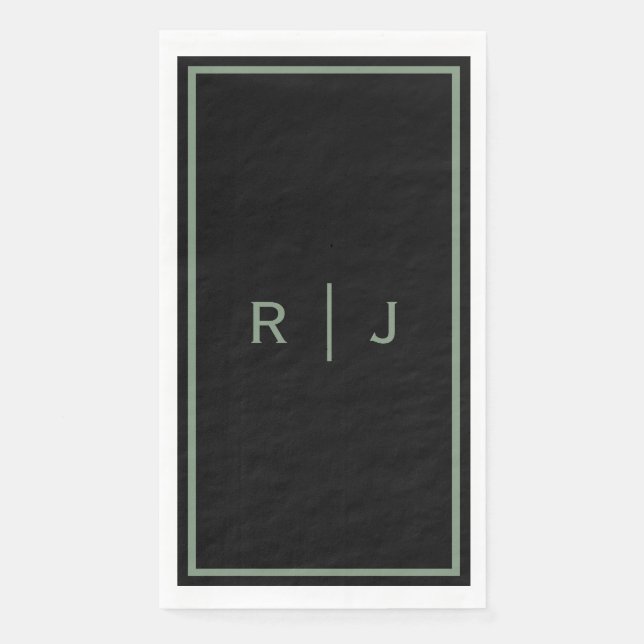 Black Sage Green Monogram Name Cool Wedding Napkin (Front)