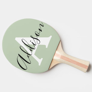 Black sage green monogram name initial  ping pong paddle