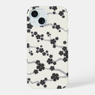 Black Sakura Cherry Blossoms Flowers Oriental Zen iPhone 15 Case