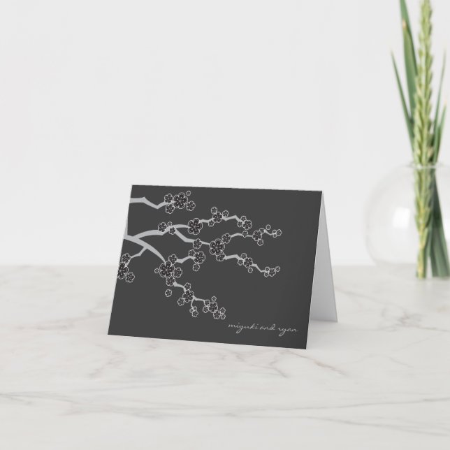 Black Sakura Cherry Blossoms Thank You Card (Front)