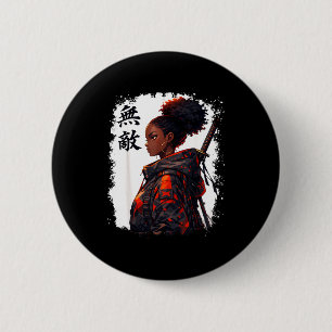 Black samurai girl anime warrior afro african 6 cm round badge