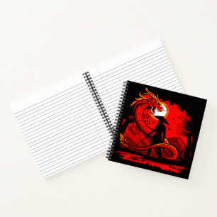 Black Samurai Red Dragon Japanese Style Artwork Notebook