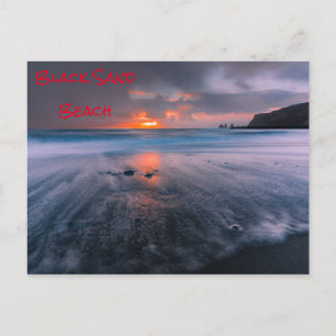 Black Sand Beach Iceland Island Sunset Postcard
