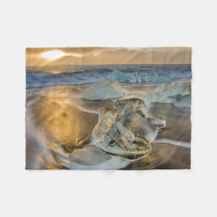 Black Sand Beach Jokulsarlon South Iceland Fleece Blanket