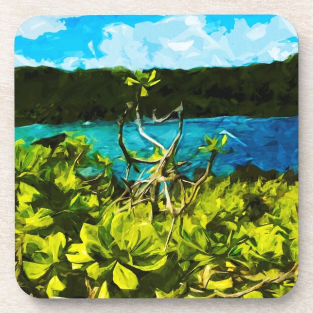 Black Sand Beach On the Road to Hana Maui Abstract Coaster (Front)