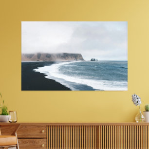 Black Sand Coast – Misty Ocean Drama Canvas Print