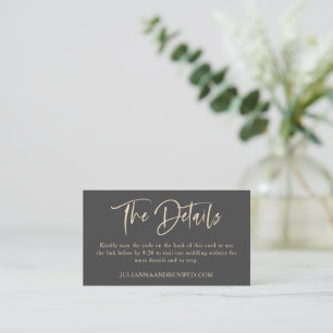 Black Sand Modern Script Wedding Website QR Code Enclosure Card