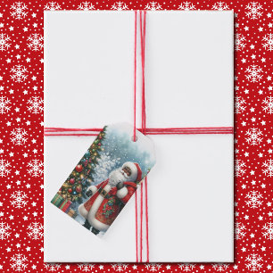 Black Santa Add Text & Names Christmas Gift Tags