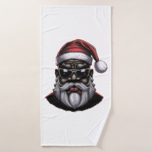 Black Santa, African American Santa Claus Bath Towel
