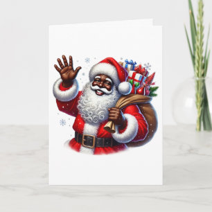 Black Santa and Bag of Gifts Personalise Christmas Card
