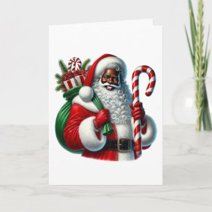 Black Santa and Bag of Gifts Personalise Christmas Card
