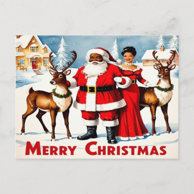 Black Santa and Mrs. Claus Christmas Postcard (Front)