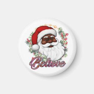 Black Santa Believe Melanin Man Christmas Cheer Magnet