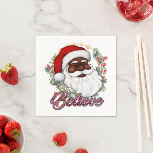 Black Santa Believe Melanin Man Christmas Cheer Napkin