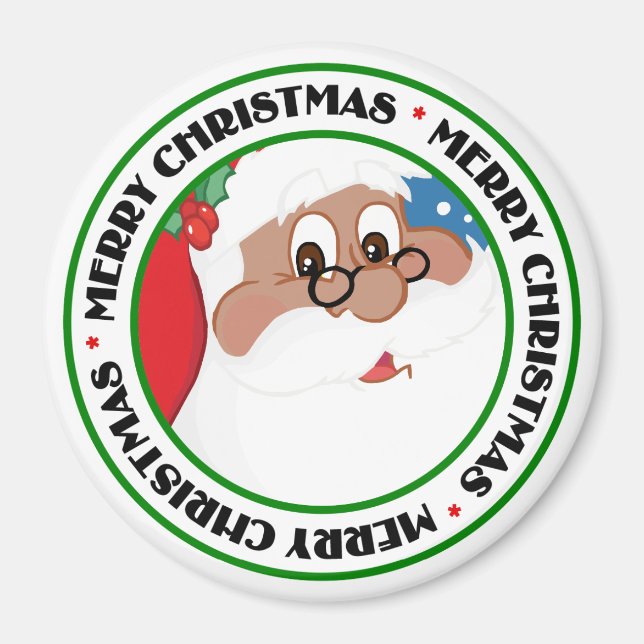 Black Santa Cartoon (Blue) Magnet (Front)