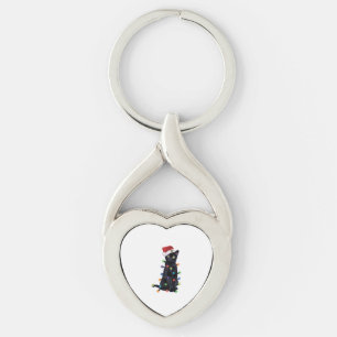 Black Santa Cat with christmas lights Key Ring