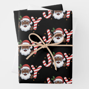 Black Santa Christmas African Joy Holiday Xmas  Wrapping Paper Sheet