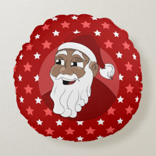 Black Santa Claus Cartoon Round Cushion