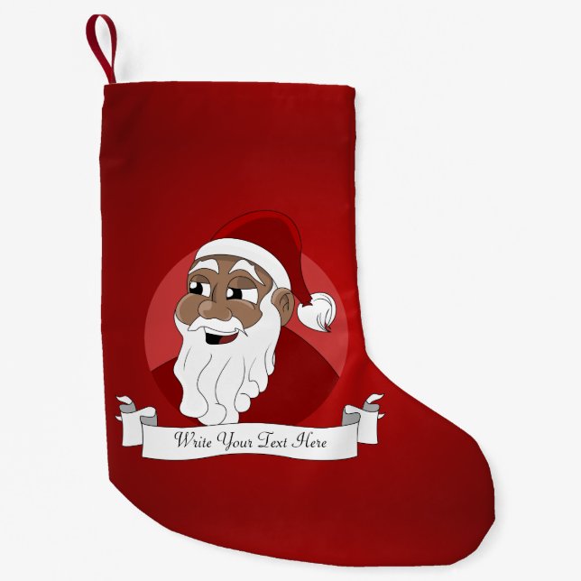Black Santa Claus Cartoon Small Christmas Stocking (Front)