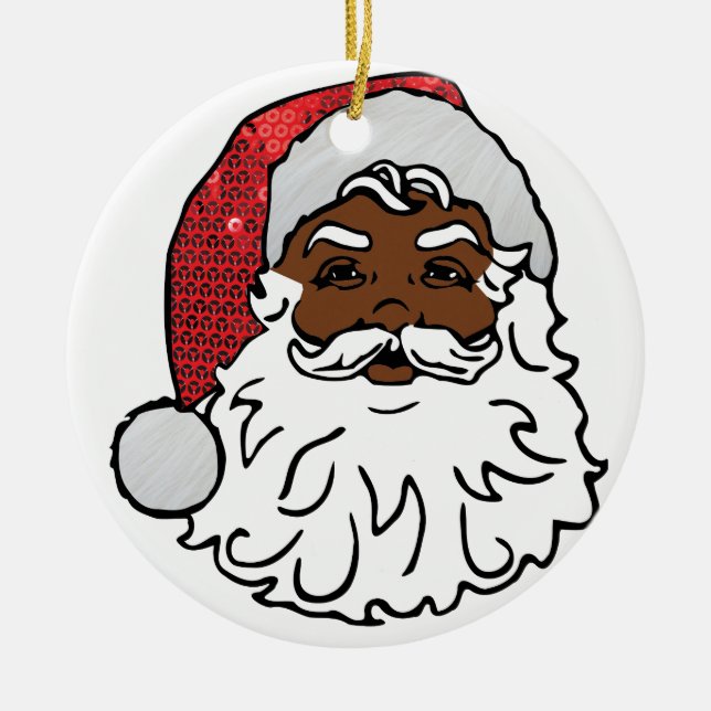 black santa claus ceramic tree decoration (Front)