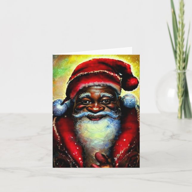 Black Santa Claus Christmas Blank Card (Front)