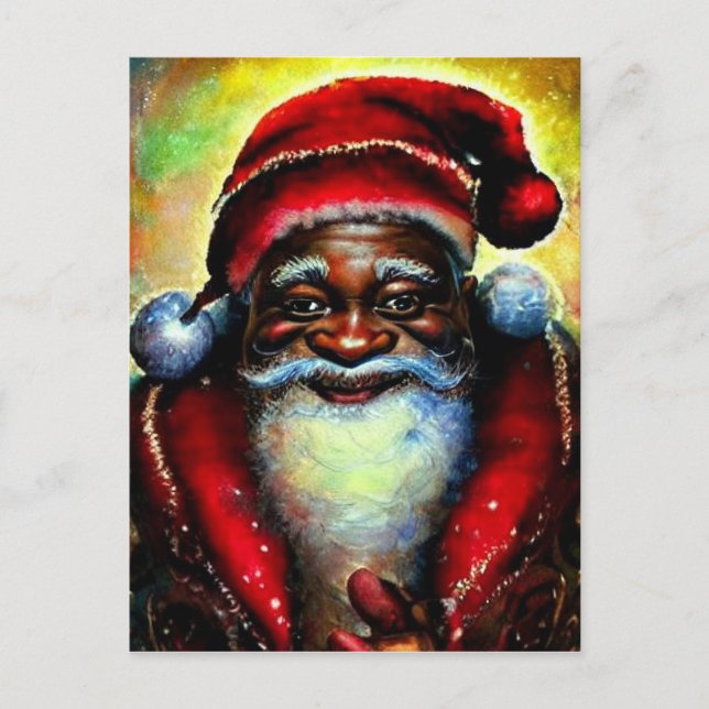 Black Santa Claus Christmas Blank  Postcard (Front)