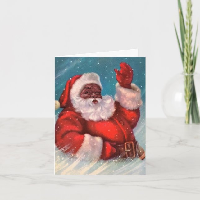 Black Santa Claus Christmas Card (Front)