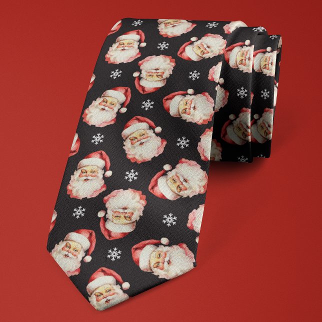 Black Santa Claus Christmas Snowflake Holiday Tie (Creator Uploaded)