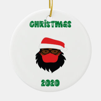 (Black) Santa Claus in Mask Funny Christmas 2020 Ceramic Tree Decoration