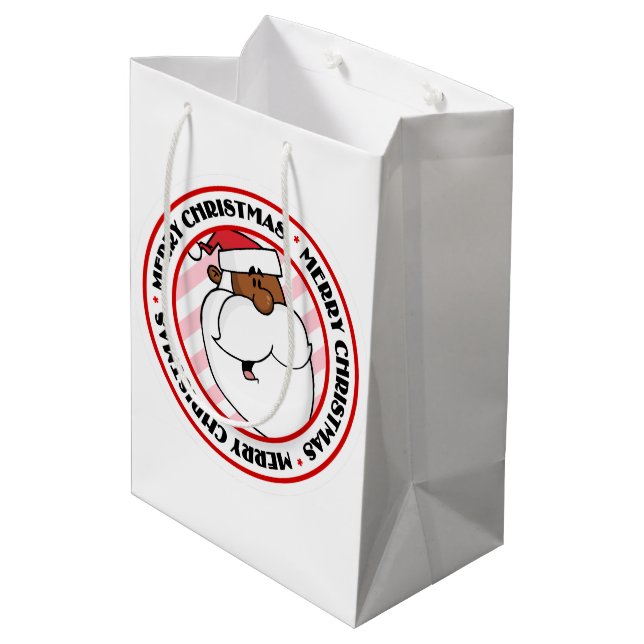 Black Santa Claus Medium Gift Bag (Back Angled)