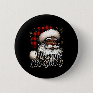 Black-santa Claus Merry Christmas Plaid Festive Se 6 Cm Round Badge