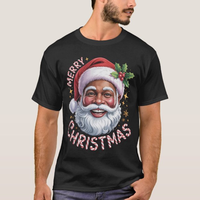 Black Santa Claus Merry Christmas Shirt African Am (Front)