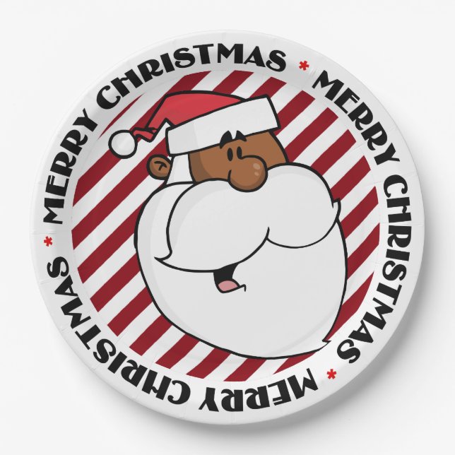 Black Santa Claus Paper Plate (Front)
