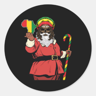 Black Santa Claus Rasta Hat Christmas Rastafarian  Classic Round Sticker