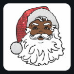 black santa claus square sticker<br><div class="desc">"black santa claus ""black santa""afro american santa claus " "afro american santa""african american santa claus""african american santa""african santa claus""african santa"kwanzaa  "ugly xmas"

, , , xmas, red white, sequins, glitter, santa, funny christmas, retro, african santa, , kwanza</div>