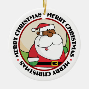 Black Santa Claus with Toy Sack Ceramic Tree Decoration