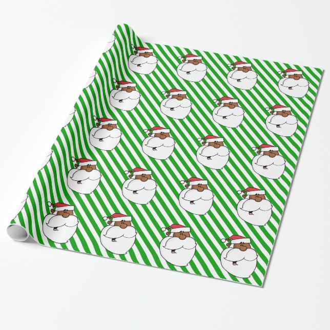 Black Santa Claus Wrapping Paper (Unrolled)