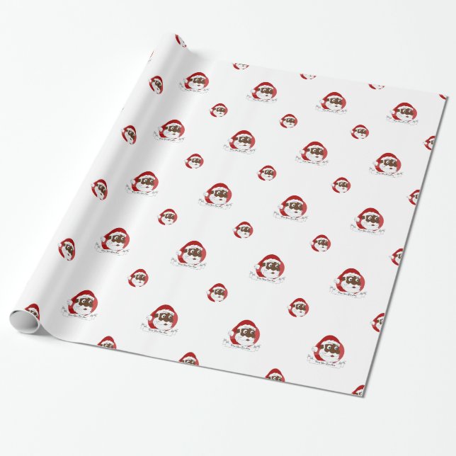 Black Santa Clause Cartoon Wrapping Paper (Unrolled)