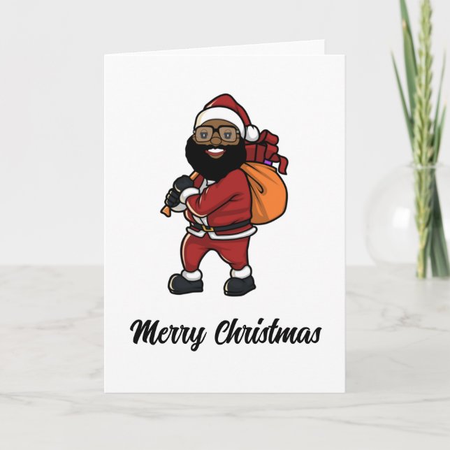 Black Santa Clause Christmas Holiday Card (Front)
