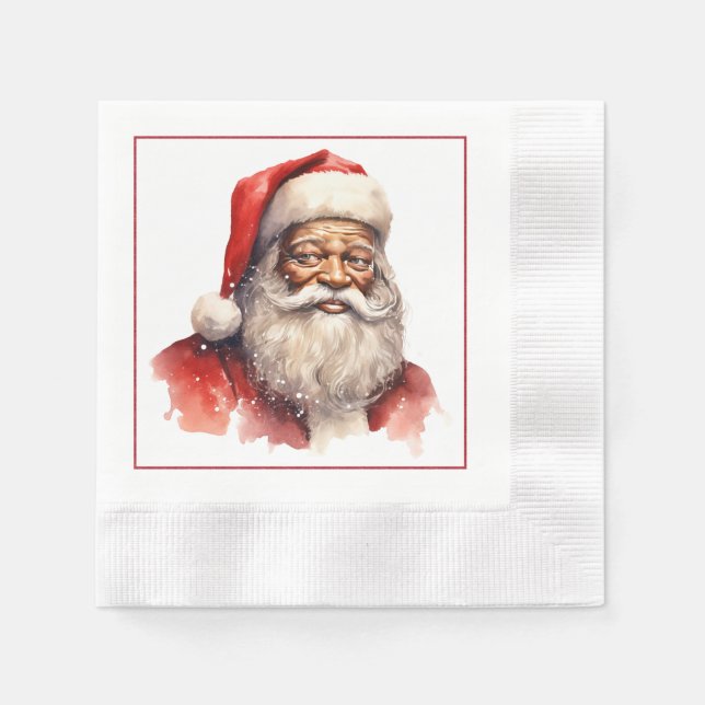 Black Santa Cocktail Napkins (Front)